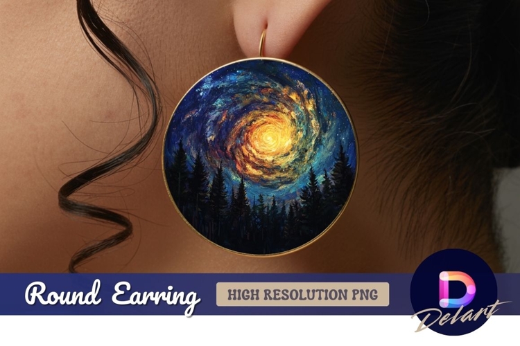 Galaxy forest Round Earring PNG