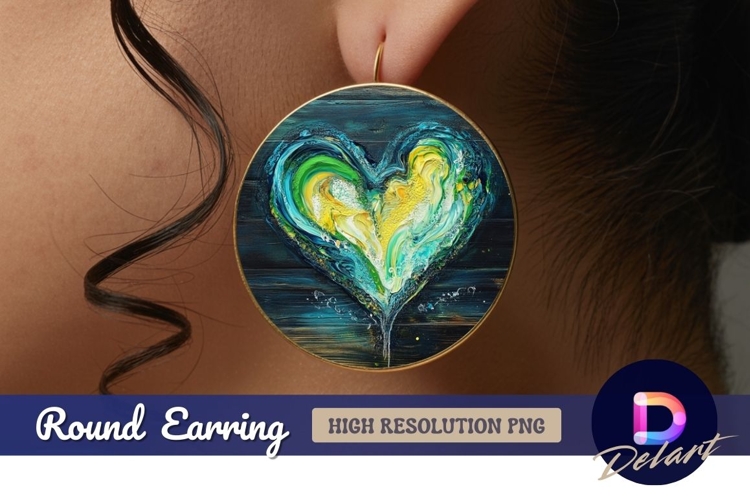 Colorful abstract heart Round Earring PNG