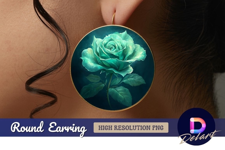 Teal rose illustration Round Earring PNG