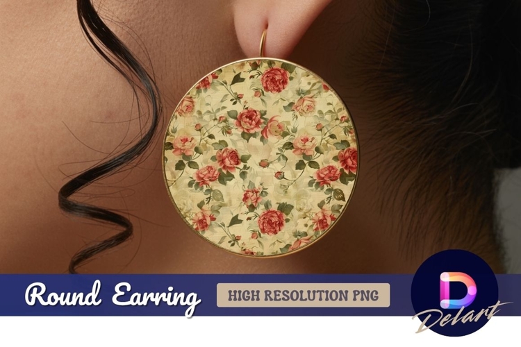 Vintage rose floral pattern Round Earring PNG