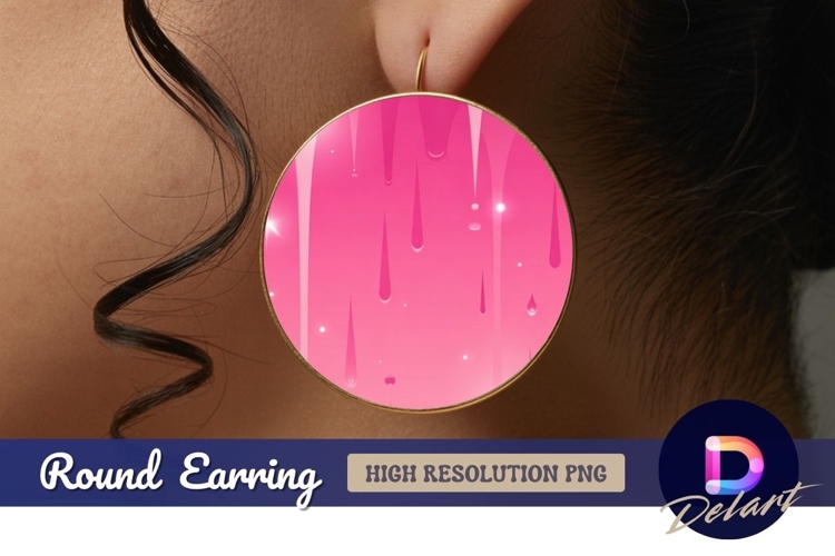Pink gradient water drops Round earring png