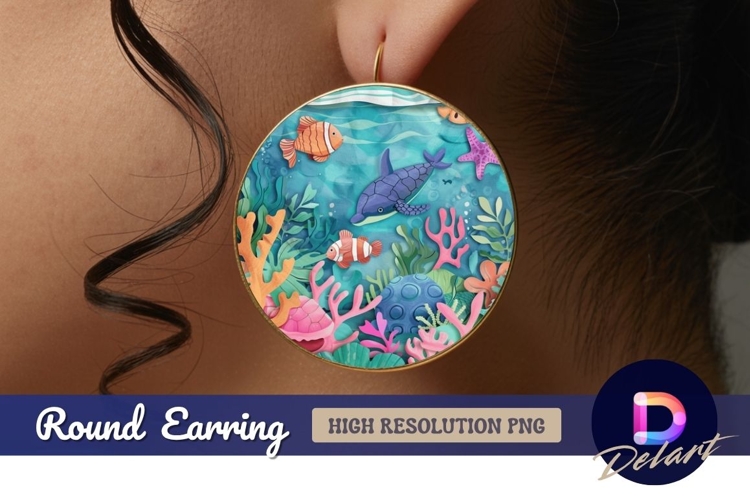 Cartoon sea life underwater Round Earring PNG