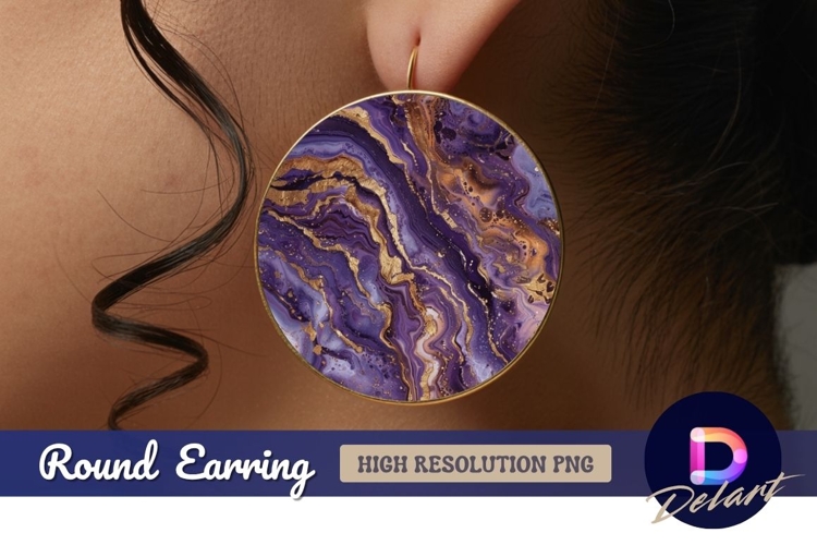 Purple and gold abstract Round Earring PNG
