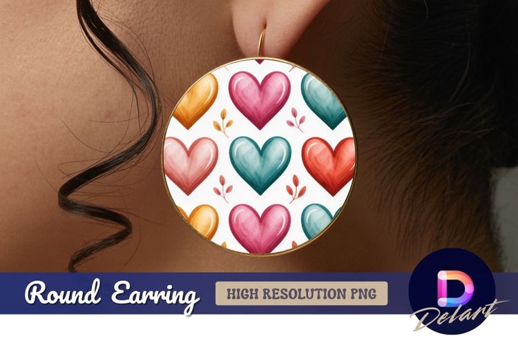 Watercolor hearts and leaves Round Earring PNG