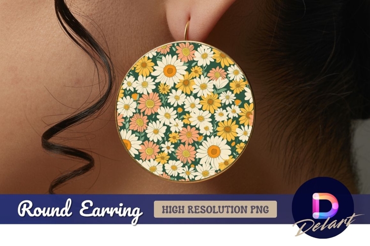 Floral pattern Round Earring PNG