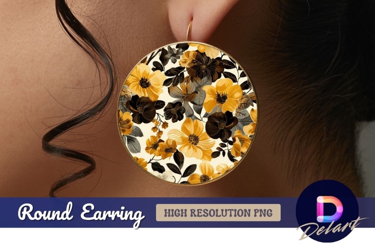 Circular floral design Round Earring PNG