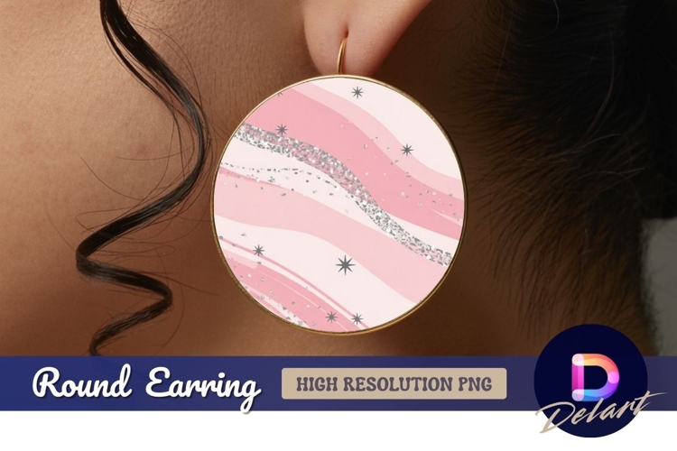 Pink and silver Round Earring png example image 1