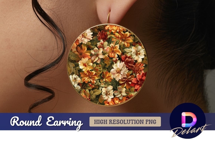 Round floral arrangement of autumn dahlias Round Earring PNG