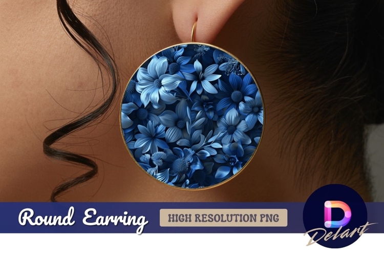 Round blue floral Round Earring PNG