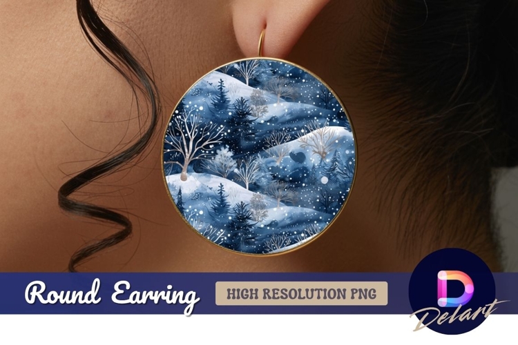 Snowy winter landscape Round Earring PNG