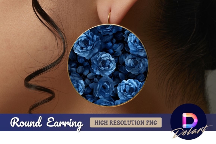 Blue roses floral pattern Round Earring PNG