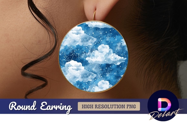 Watercolor clouds and snow Round Earring PNG