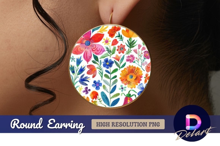 Watercolor floral pattern Round Earring PNG
