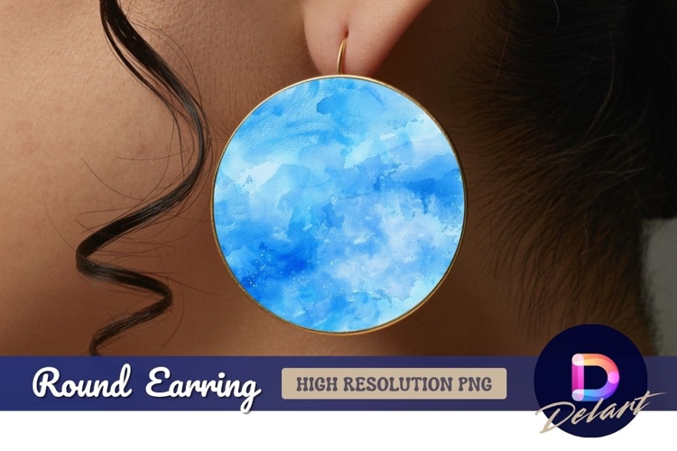 Watercolor blue circle background Round Earring PNG