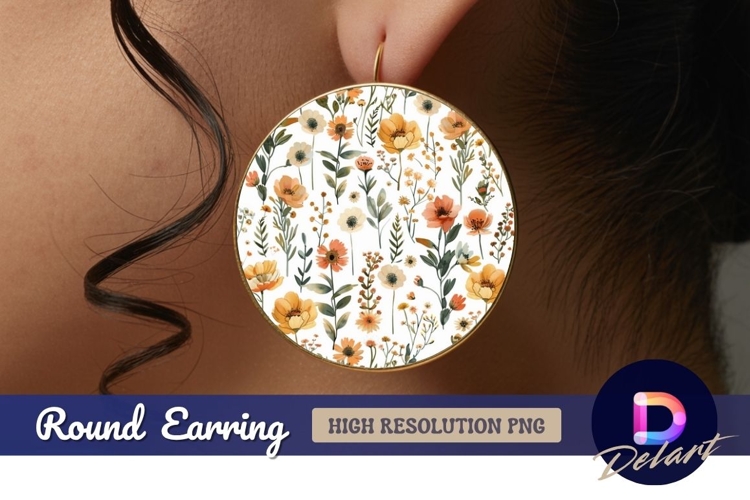 Watercolor floral Round Earring PNG