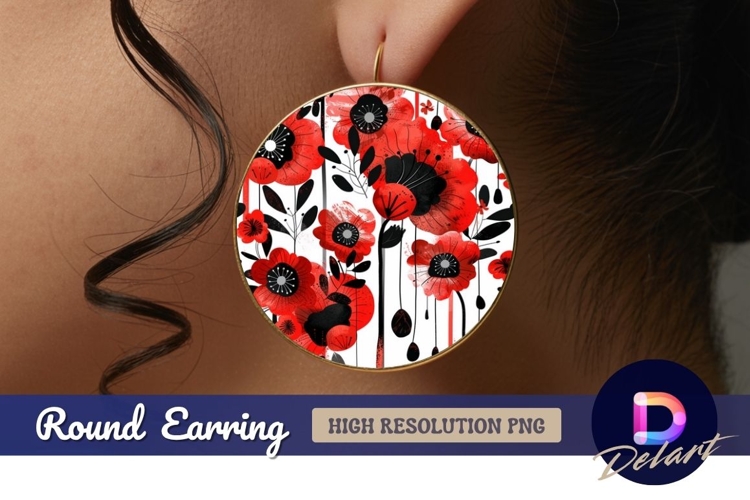 Watercolor red poppies Round Earring PNG