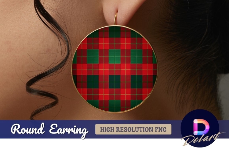 Round tartan pattern red and green Round Earring PNG