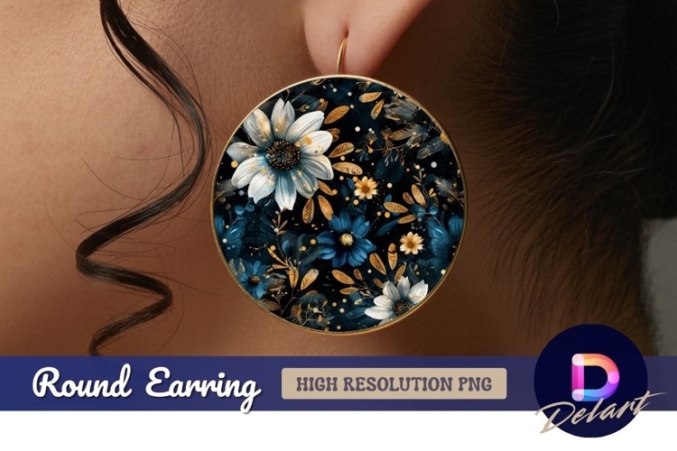 Elegant floral pattern Round Earring PNG