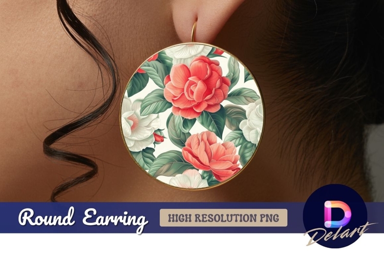 Floral pattern with red and white Round Earring PNG