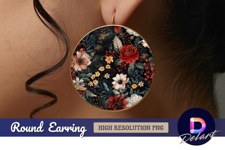 Dark floral arrangement Round Earring PNG