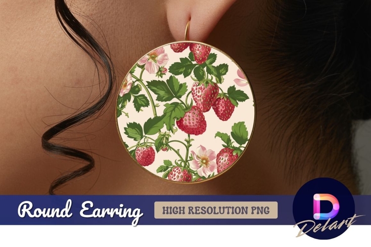 Strawberries and flowers elegant Round Earring PNG