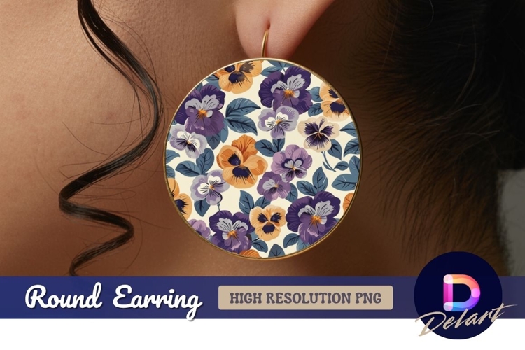 Floral pansy pattern Round Earring PNG