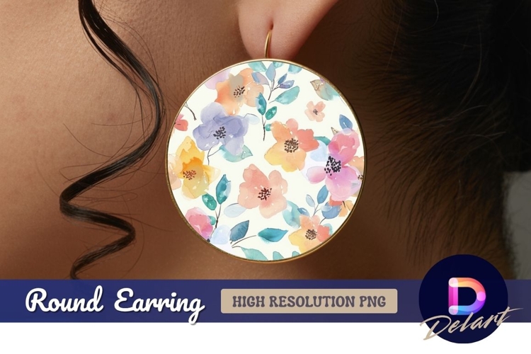 Watercolor floral circle background Round Earring PNG