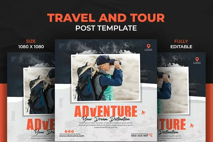 Dream adventure travel the world social media post template