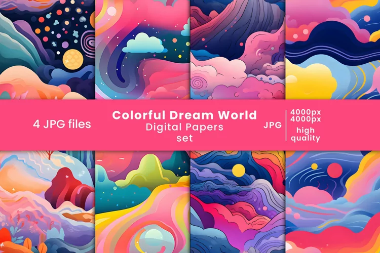 dream world colorful digital papers and fun patterns