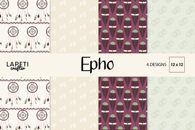 Dreamcatcher digital paper with burgundy sage and cream boho patterns