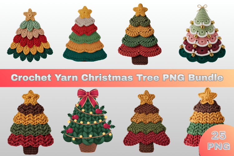 25 Crochet Yarn Christmas Tree PNG Bundle, Christmas tree