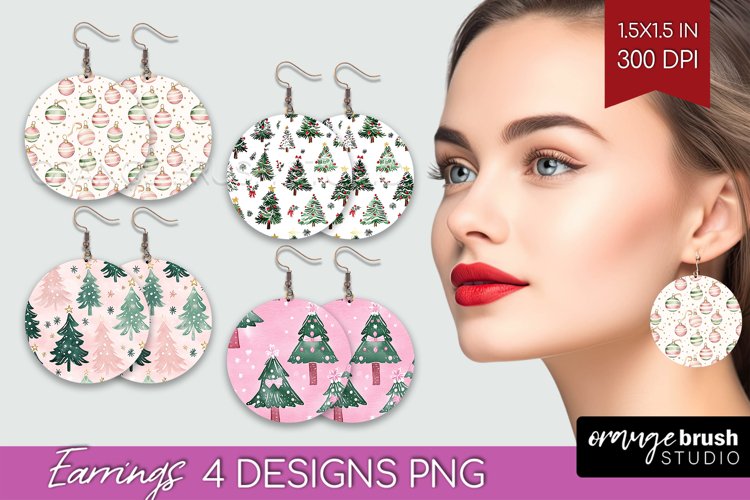 Dreamy Christmas Round Earrings - Christmas PNG Sublimation