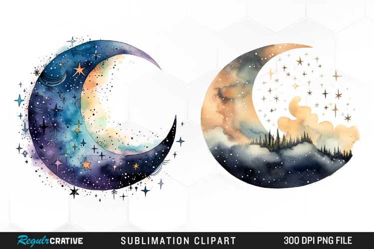 Watercolor Dreamy Moons Exquisite Clipart