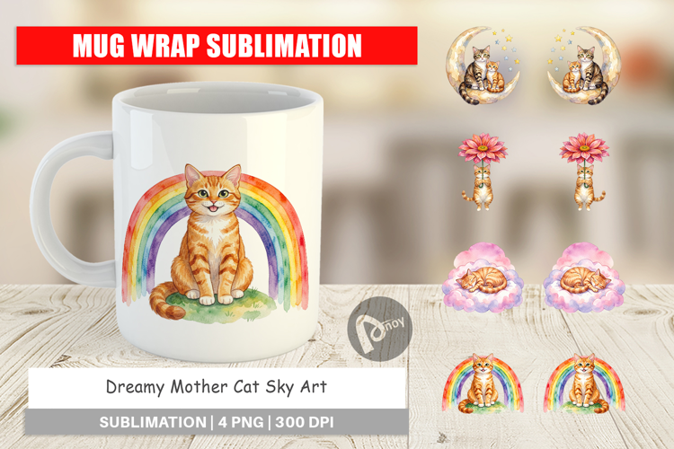 Dreamy Mother Cat Sky Art Mug Wrap
