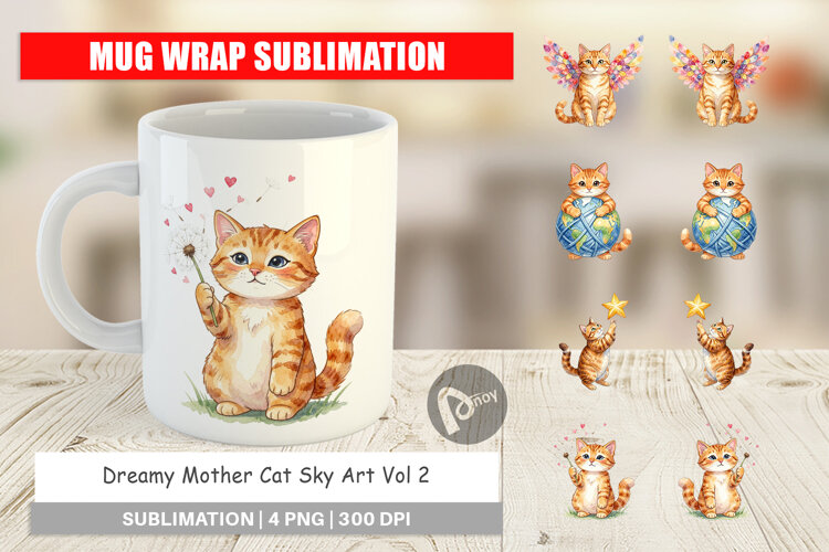 Dreamy Mother Cat Sky Art Mug Wrap example image 1