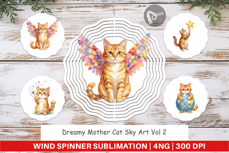 Dreamy Mother Cat Sky Wind Spinner