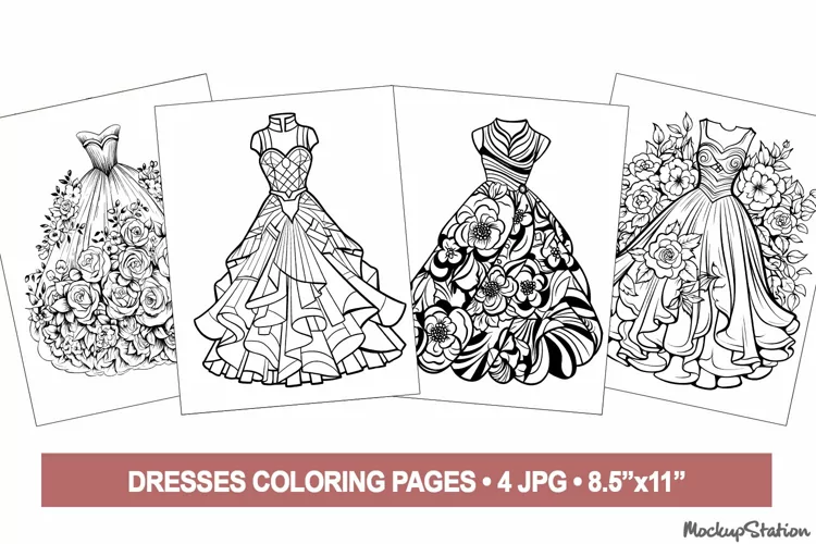 Dresses Coloring Pages | Fashion Coloring for Adults JPG
