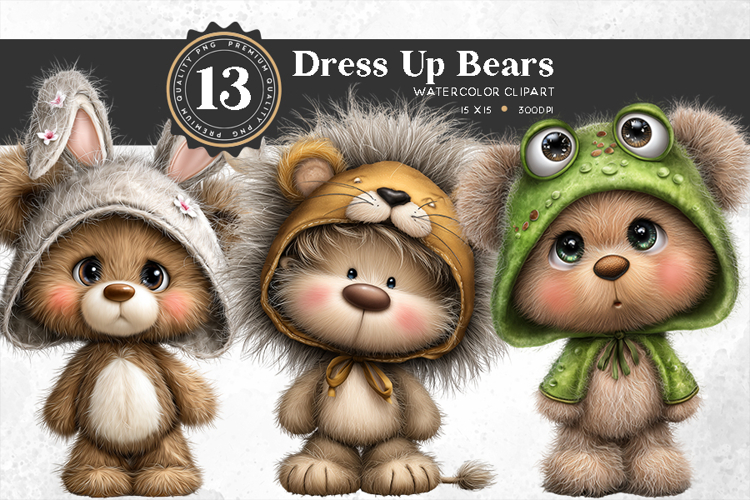 Dress Up Teddy Bears Costume Clipart Set