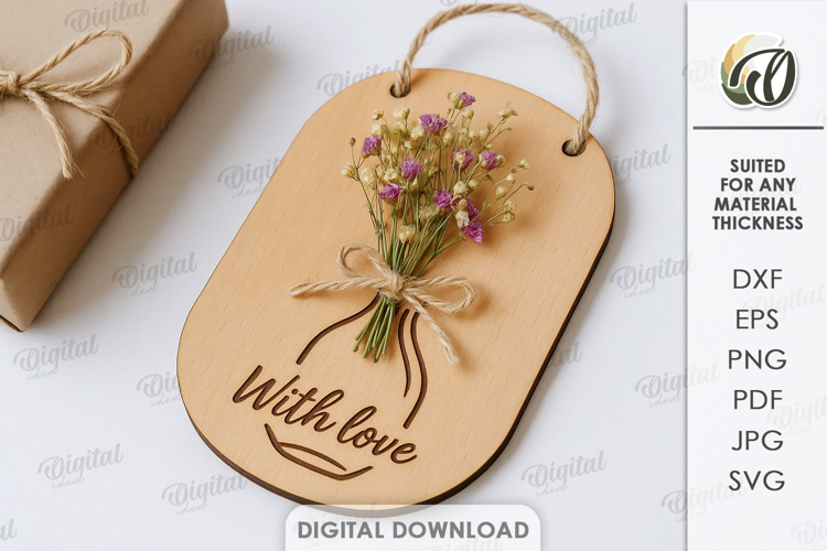 Dried Flower Gift Tag Laser Cut. Present Tag SVG