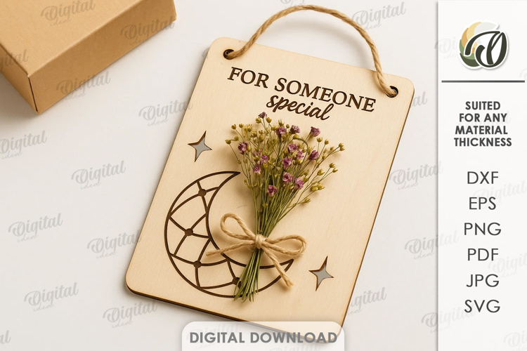 Dried Flower Gift Tag Laser Cut. Present Tag SVG
