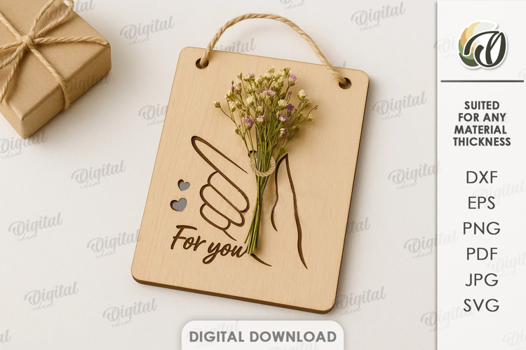 Dried Flower Gift Tag Laser Cut. Present Tag SVG