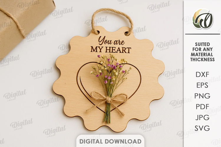 Dried Flower Gift Tag Laser Cut. Present Tag SVG