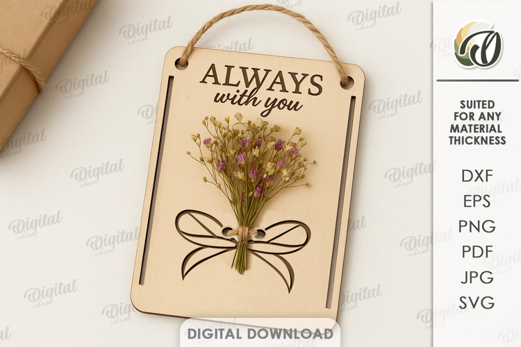 Dried Flower Gift Tag Laser Cut. Present Tag SVG