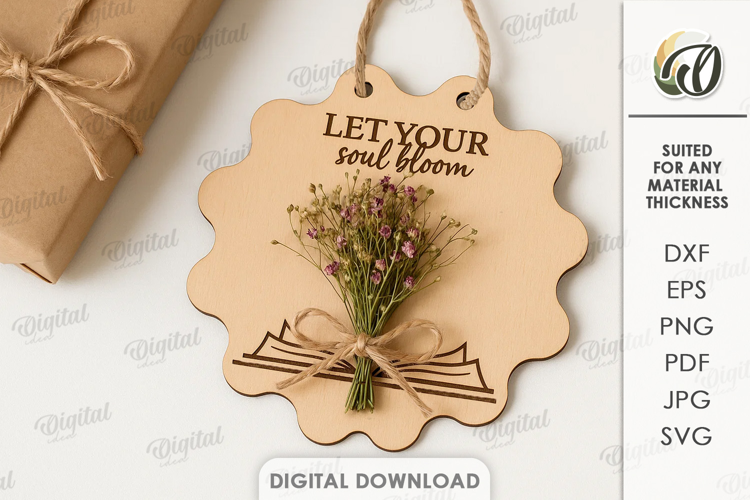 Dried Flower Gift Tag Laser Cut. Present Tag SVG