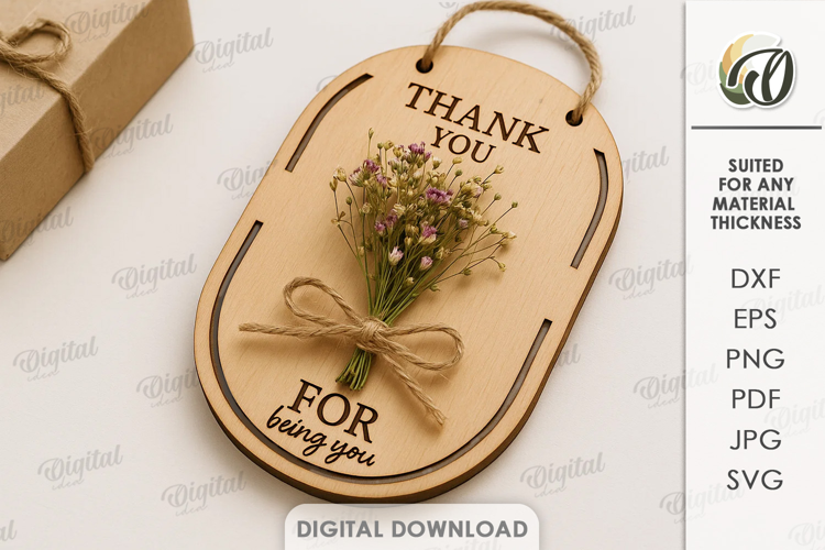 Dried Flower Gift Tag Laser Cut. Present Tag SVG