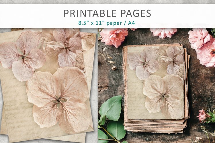 Dried Hydrangea junk journal pages example image 1
