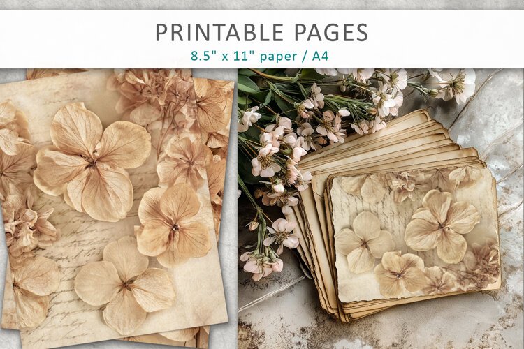 Dried Hydrangea junk journal pages, dried flower paper example image 1