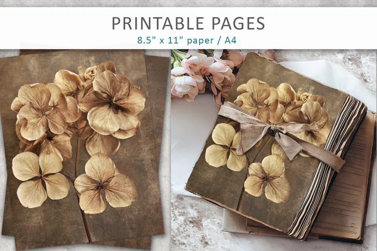 hydrangea flowers vintage junk journal pages