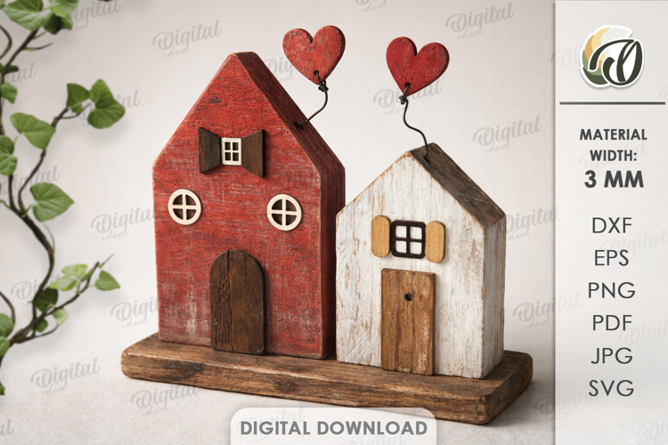 3D Driftwood Wooden House Laser Cut. Standing Decor SVG