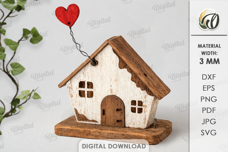 3D Driftwood Wooden House Laser Cut. Standing Decor SVG